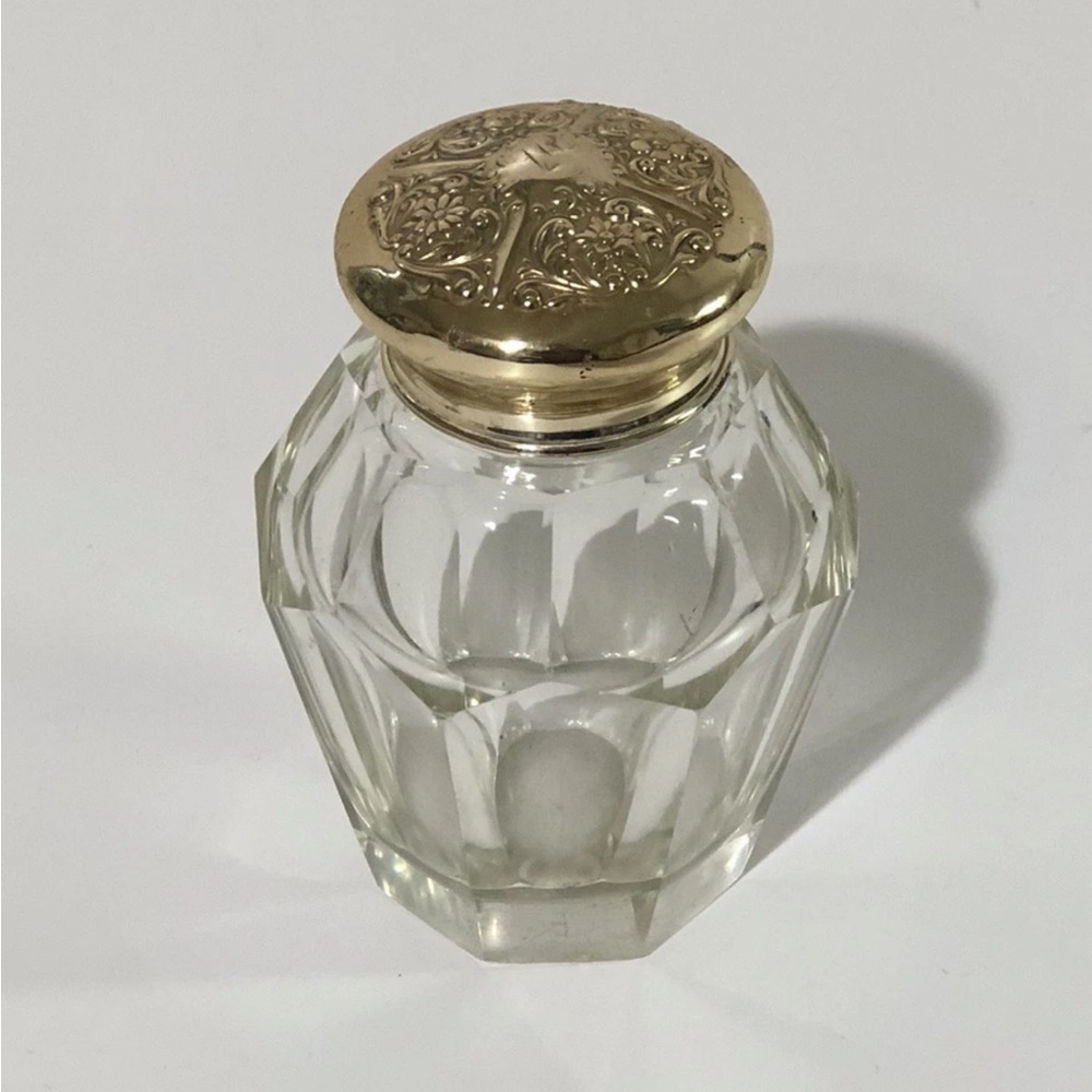 Vintage Cut Glass Crystal Vanity Dresser Jar with Sterling Silver Lid